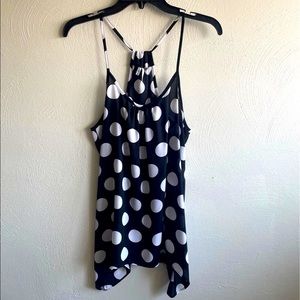 Studio Y Black and White Polka Dot Asymmetrical Sleeveless Top Size Medium